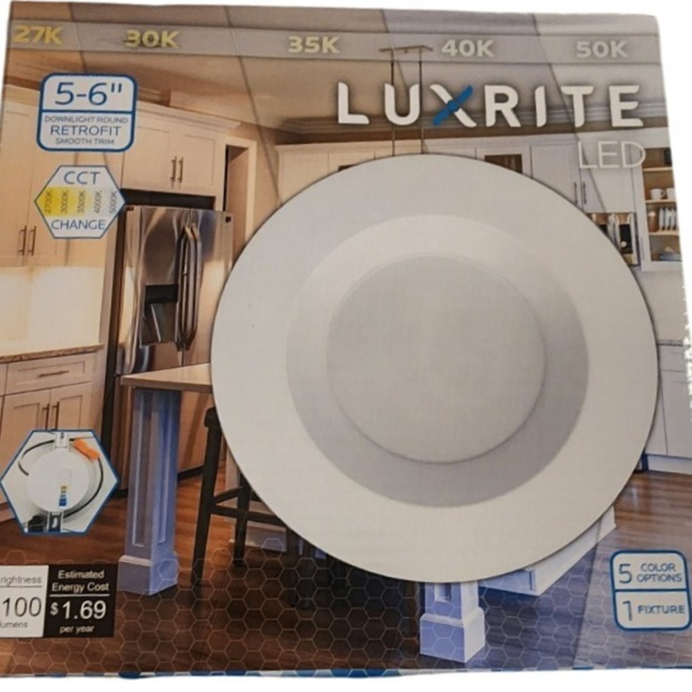Luxrite LR23796 Downlight Round 5-6" 14W RETROFIT Smooth Trim, OK WET AREA - Picture 1 of 12